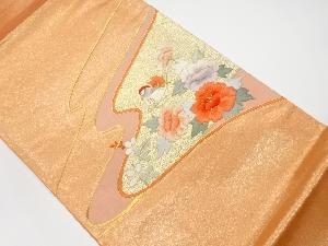 リサイクル　金駒刺繍牡丹に鴛鴦模様袋帯